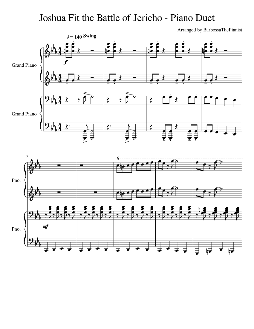 Joshua Fit The Battle Of Jericho intermediate Piano Duet Sheet music for  Piano (Piano Duo) | Musescore.com