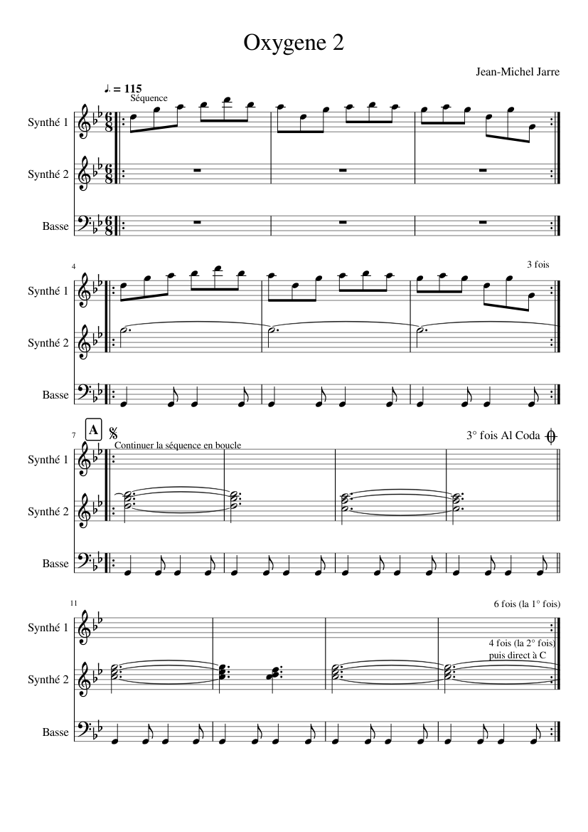 Oxygene 2 Sheet music for Strings group, Synthesizer (Mixed Trio) |  Musescore.com