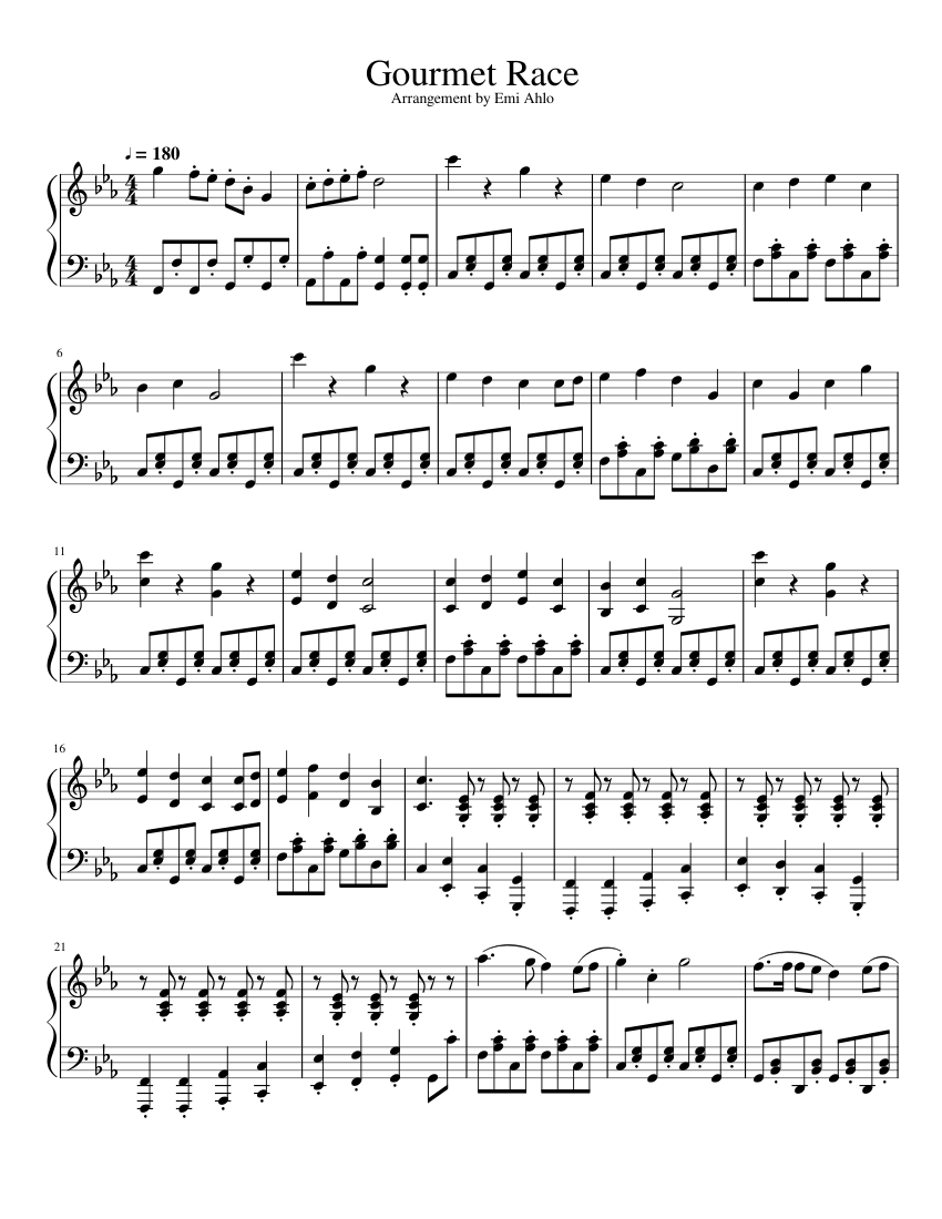 Gourmet Race Piano Solo Sheet Music For Piano Solo Musescore