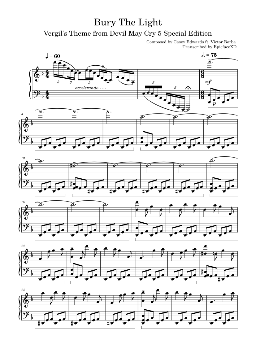 Bury the Light – Vergil's Theme (piano) Sheet music for Piano (Solo) |  Musescore.com