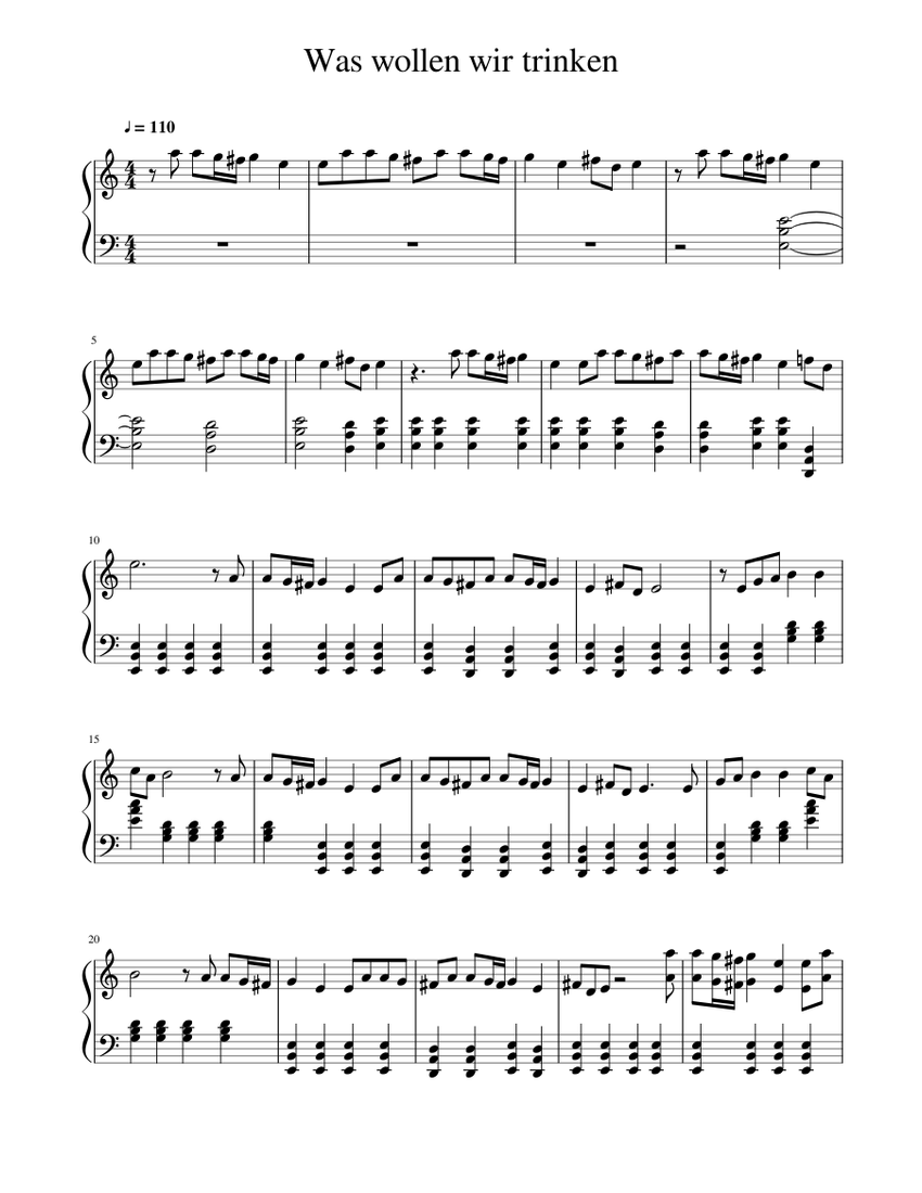 Was wollen wir trinken" piano solo Sheet music for Piano (Solo) |  Musescore.com