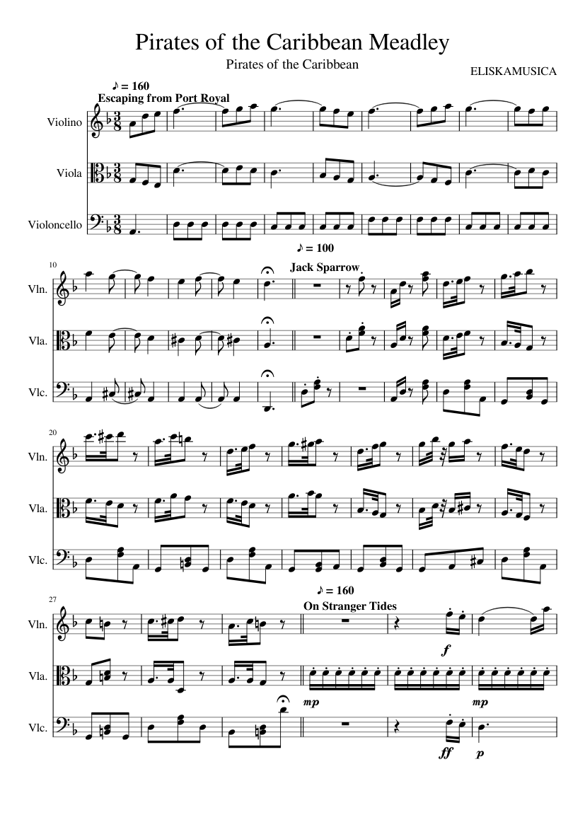 Pirates Of The Caribbean Medley Sheet music for Violin, Viola, Cello  (String Trio) | Musescore.com