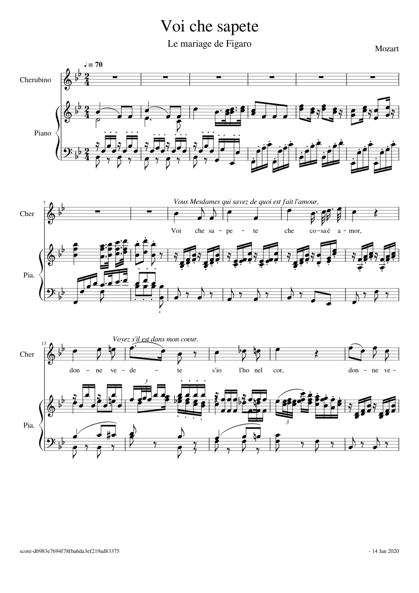 Le Nozze Di Figaro KV 492   arrangés pour Piano Auszug Notes/sheetm usic Compositeur : Mozart Wolfgang Amadeus 