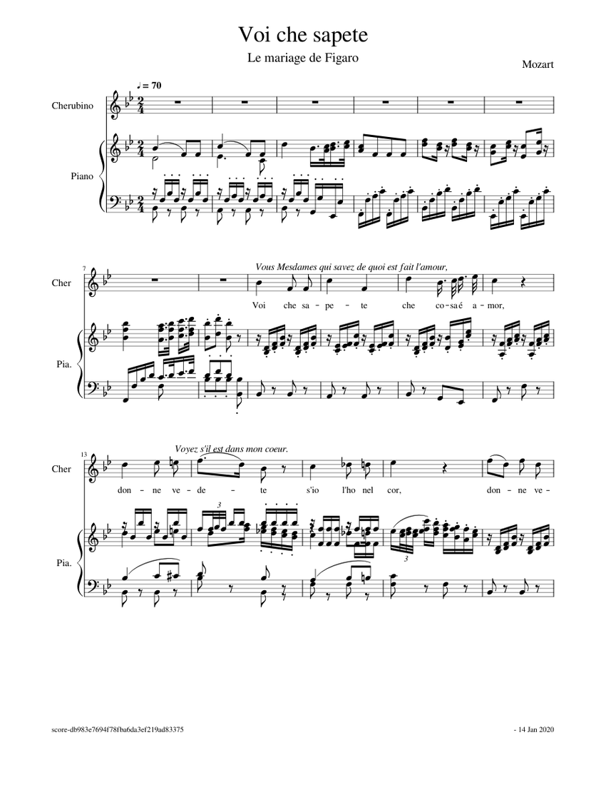 Mozart-Nozze-Voi che sapete Sheet music for Piano, Kazoo (Piano-Voice) |  Musescore.com