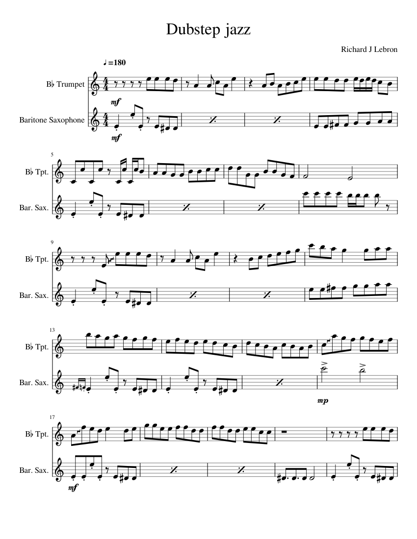 Dubstep jazz Sheet music for Saxophone baritone, Trumpet in bflat (Mixed Duet)