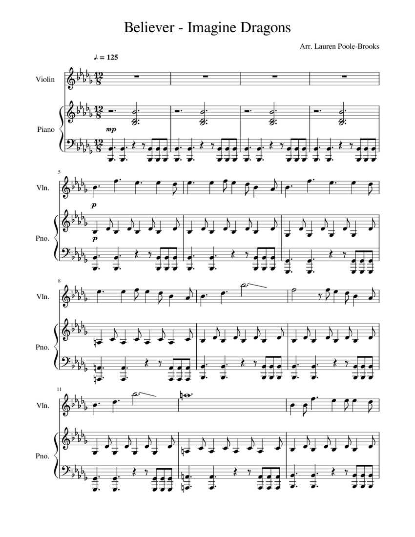Believer - Imagine Dragons Sheet music for Piano, Violin (Solo) |  Musescore.com