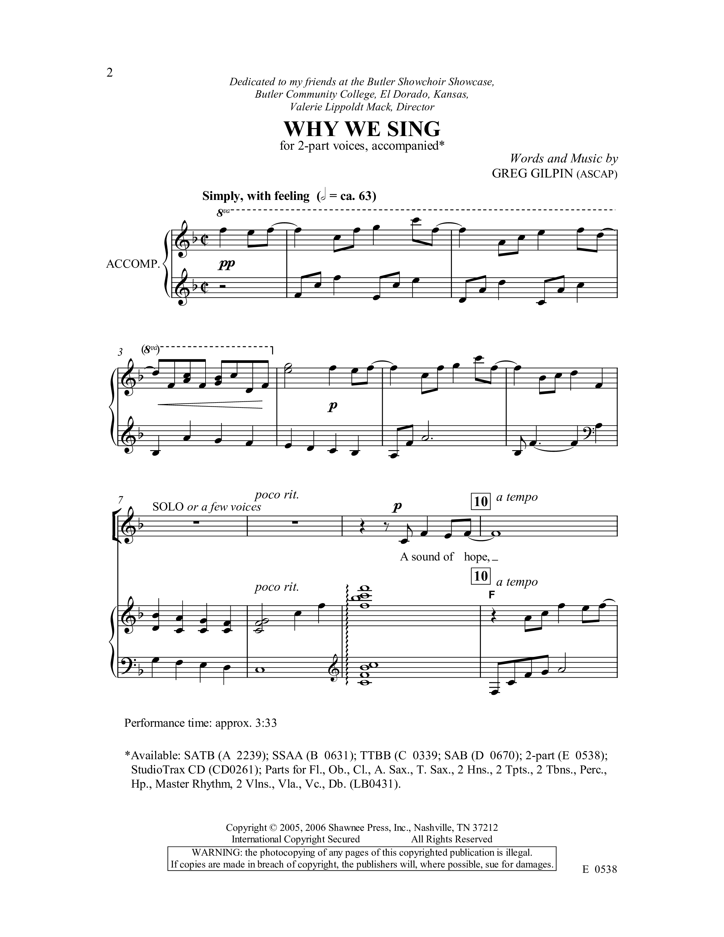 Play official version of why we sing sheet music by greg gilpin for