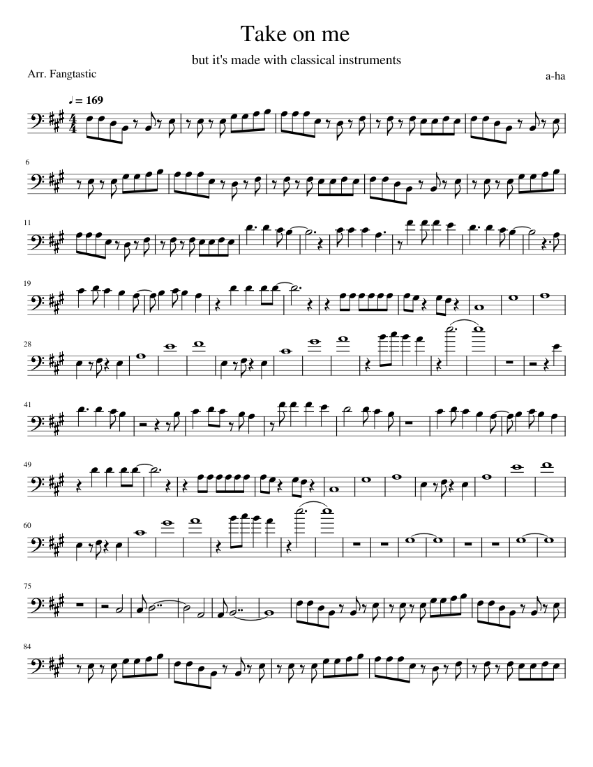 Take On Me - Cello Arrangement Sheet music for Cello (Solo) | Musescore.com