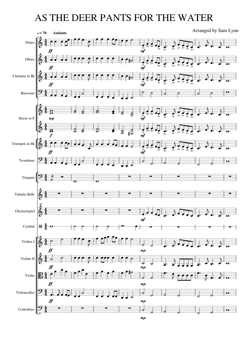 As the deer pants for the water Sheet Music for Trombone, Flute, Oboe, Clarinet in b-flat &amp; more ...
