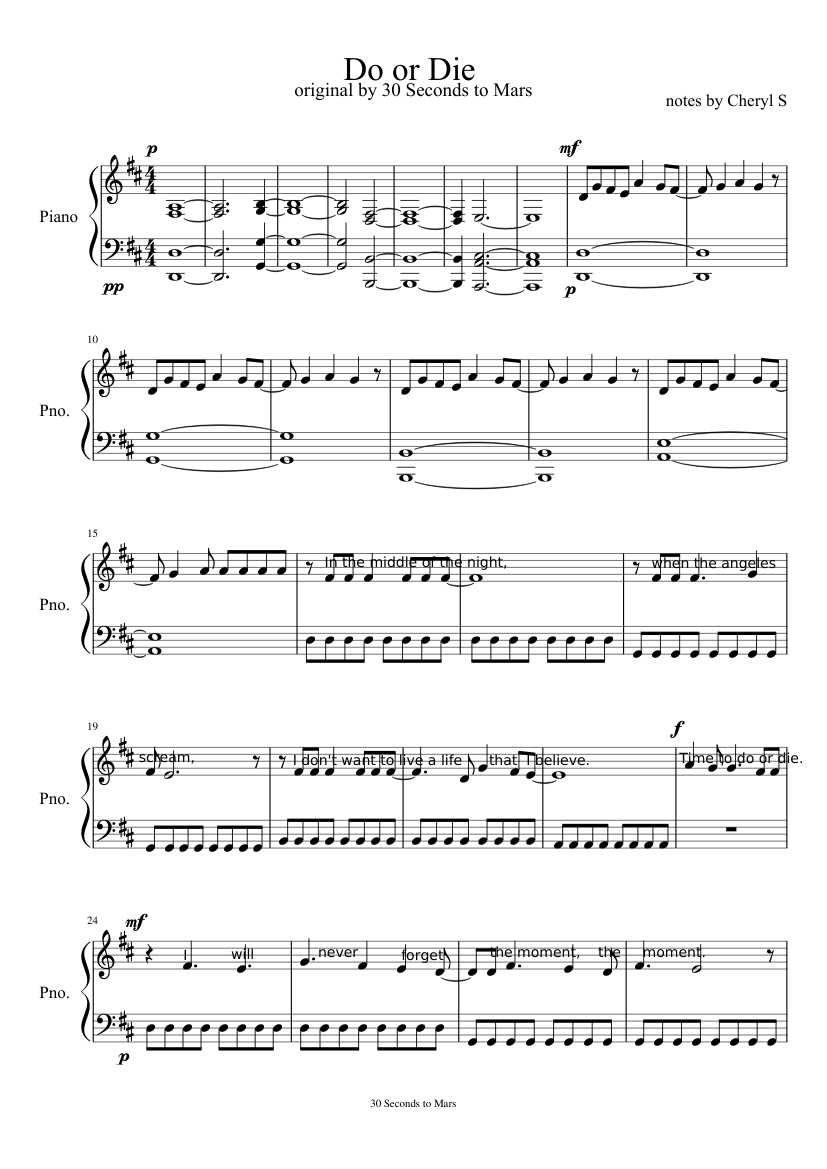 30 Seconds to Mars - Do or Die Sheet music for Piano (Solo) | Musescore.com