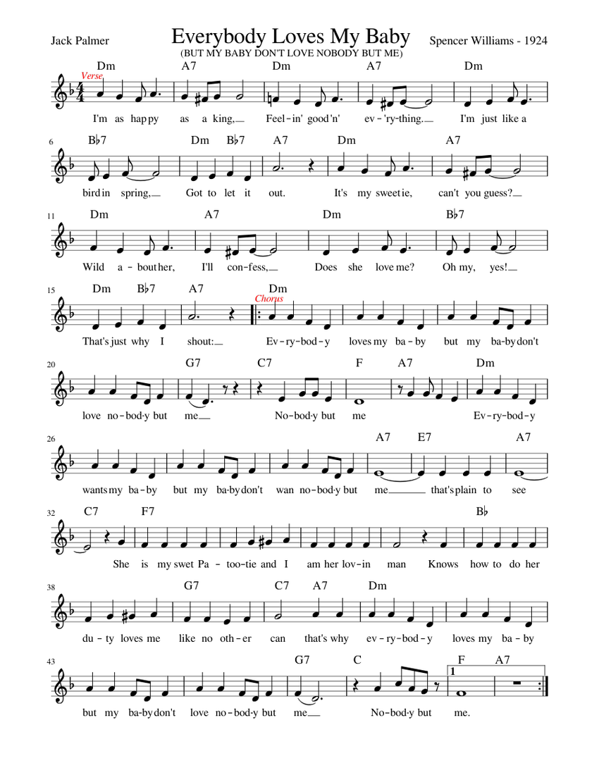 Everybody Loves My Baby (LeadSheet with verse) Sheet music for Piano ...