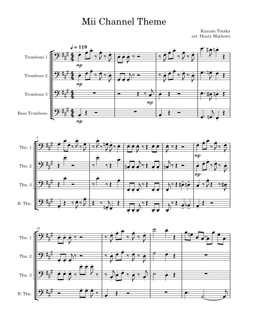 Mii Channel Theme – Kazumi Totaka Mii Channel Theme Sheet music for ...