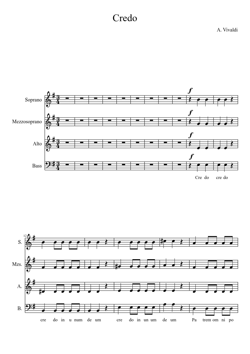 Credo - A. Vivaldi Sheet music for Bass guitar (Solo) | Musescore.com