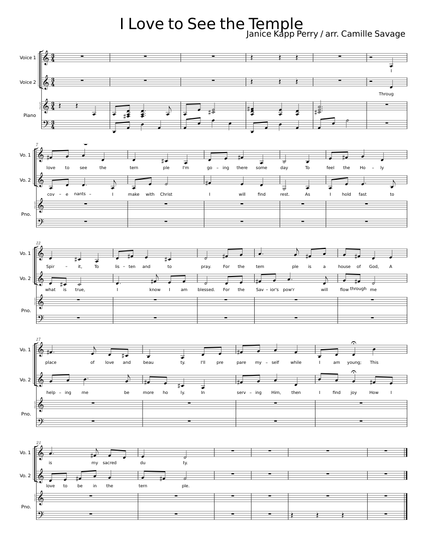 I love to see the temple janice kapp perry sheet music for piano