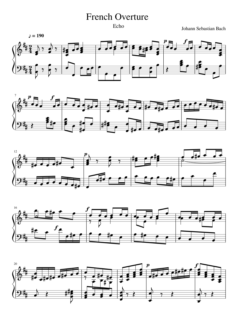 ヨハン・ゼバスティアン・バッハ: フランス風序曲、エコー。 楽譜