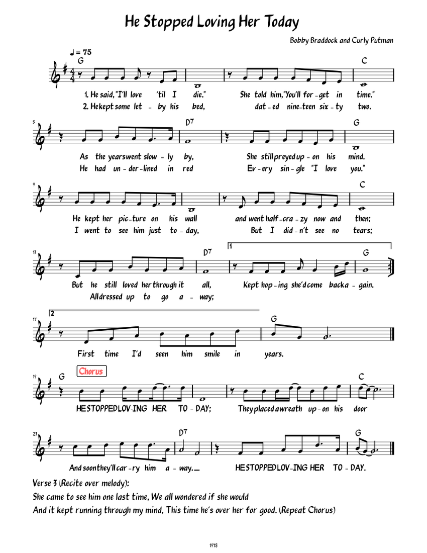 He Stopped Loving Her Today (Lead sheet with lyrics ) Sheet music for ...