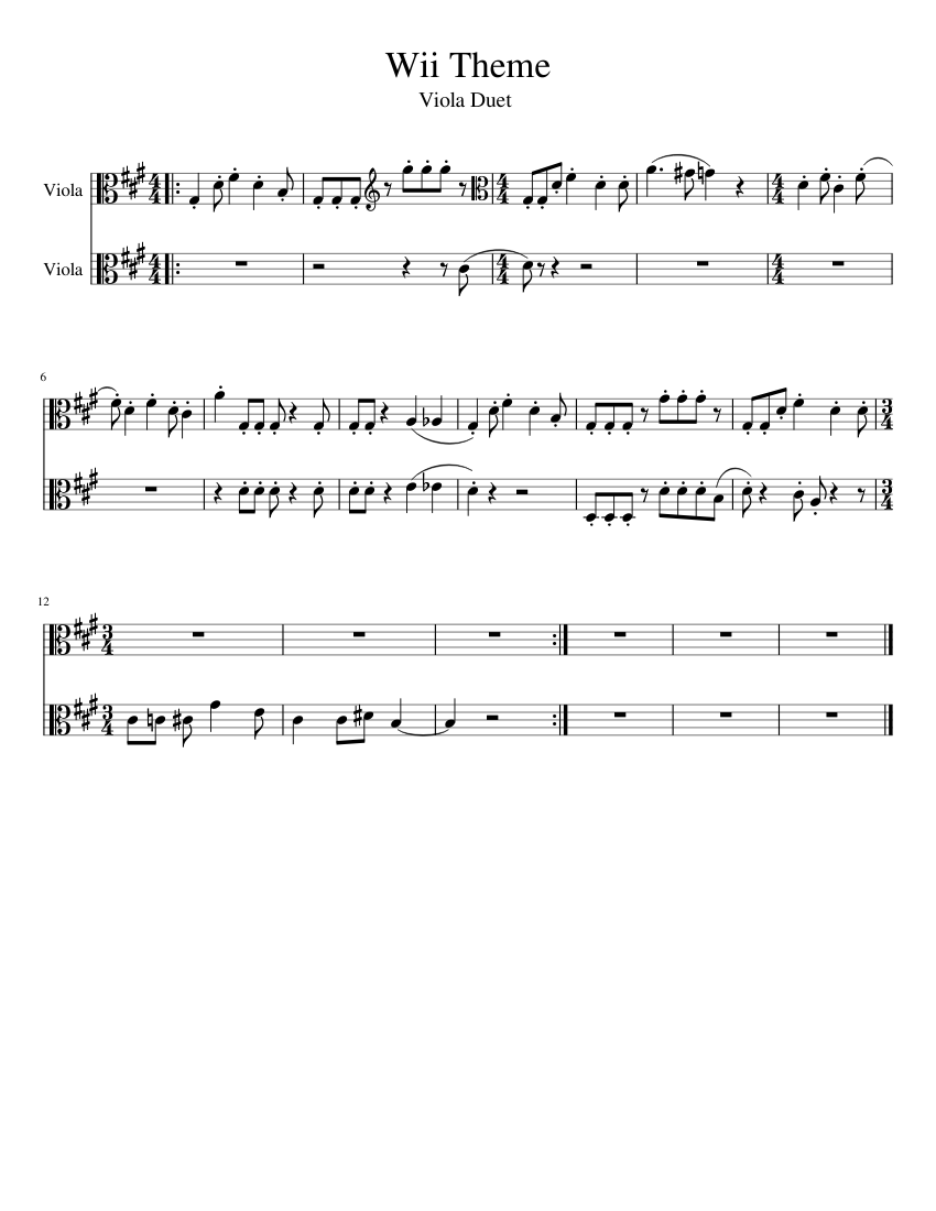 Wii Theme Sheet music for Viola (String Duet) | Musescore.com