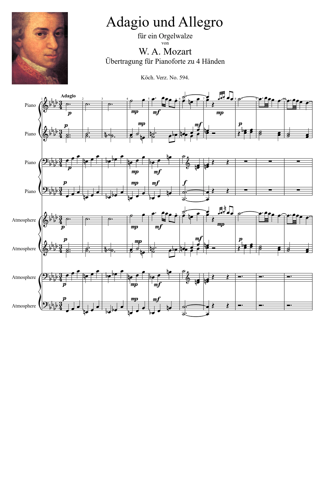 Mozart: Adagio und Allegro, K.594 (Piano, four-hands) Sheet Music