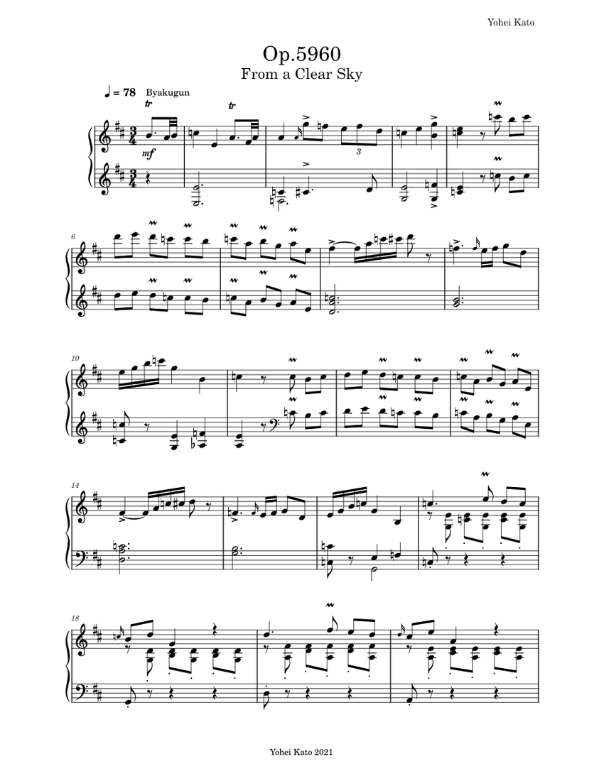 Op 5960 From A Clear Sky Sheet Music For Piano Solo Musescore