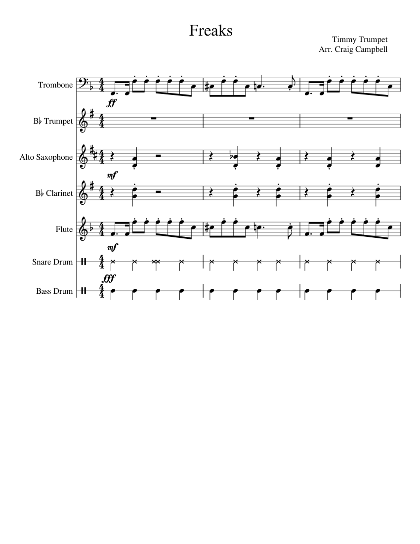 Timmy Trumpet & Savage - Freaks Sheet music for Trombone, Tuba, Flute,  Clarinet in b-flat & more instruments (Mixed Ensemble)