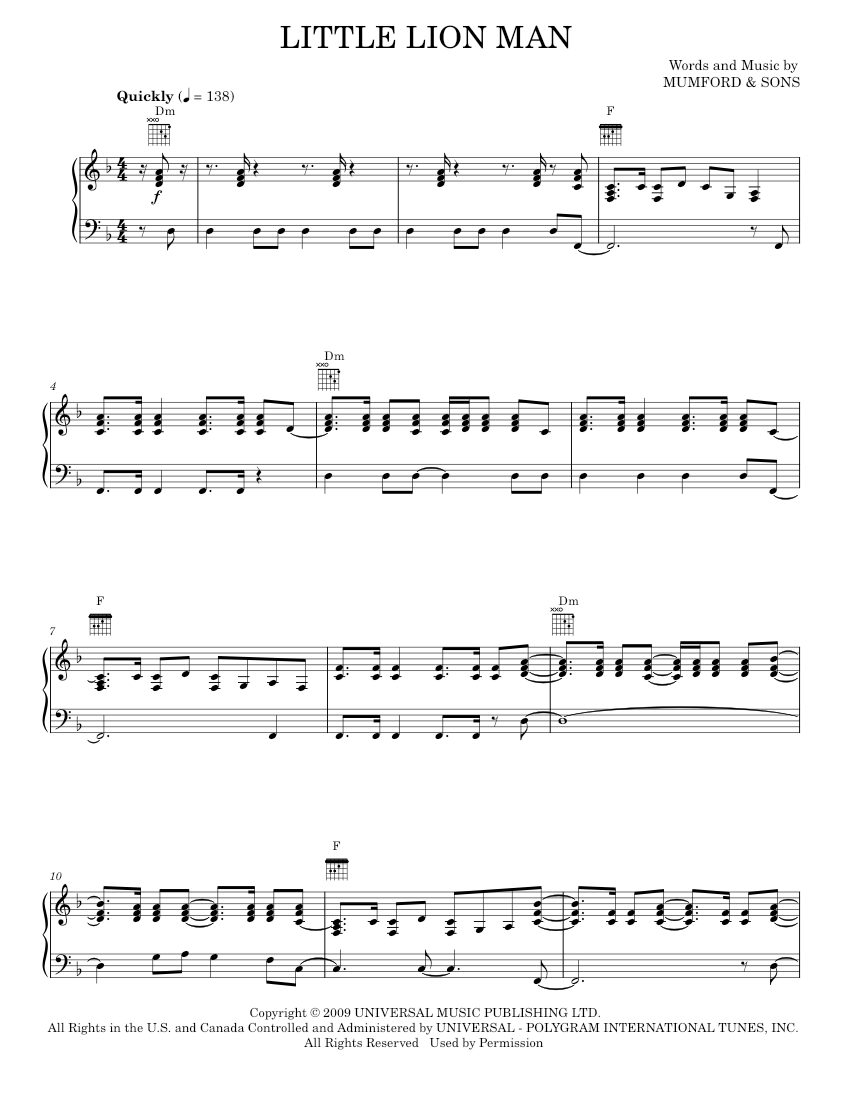 Play Official version of Little lion man Sheet Music by Mumford &amp; Sons ...