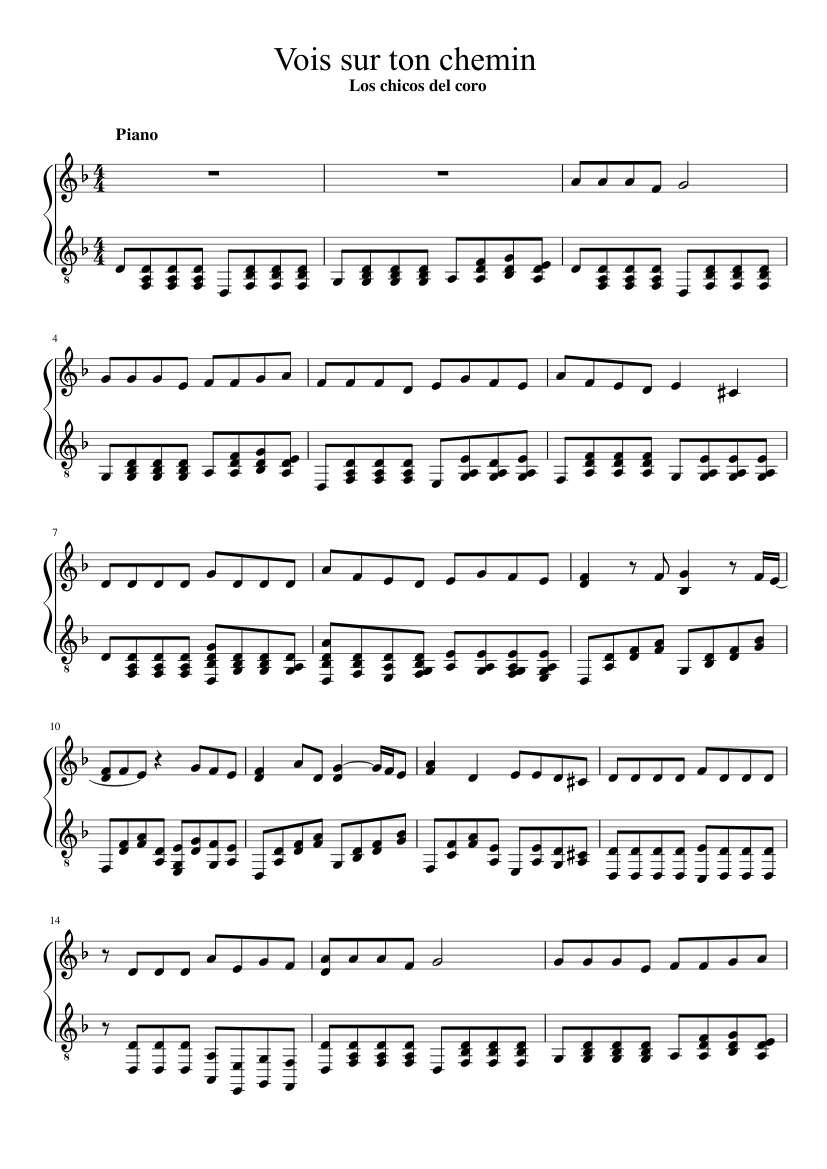 Vois sur ton chemin Sheet music for Piano (Solo) | Musescore.com