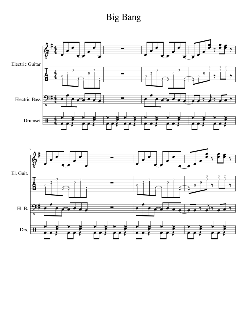 Big Bang Sheet Music For Guitar Bass Guitar Drum Group Mixed Trio big-bang-sheet-music-for-guitar-bass-guitar-drum-group-mixed-trio