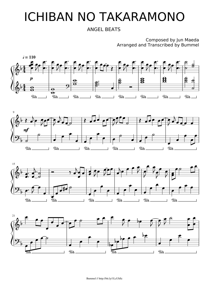 ICHIBAN NO TAKARAMONO - Angel Beats (piano) Sheet music for Piano (Solo) |  Musescore.com