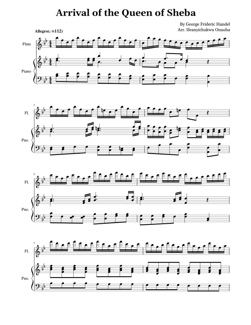 The Arrival of the Queen of Sheba - G. F. Handel Sheet music for Piano,  Flute (Woodwind Duet) | Musescore.com