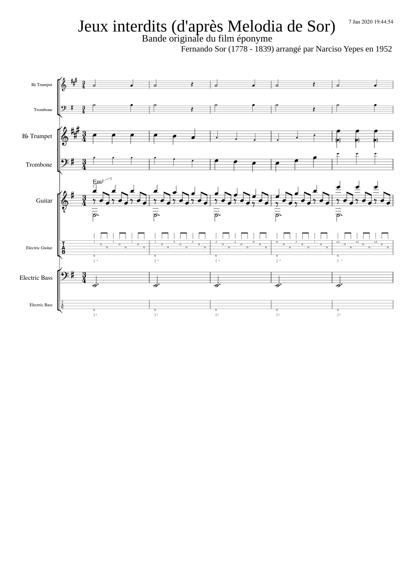 Jeux interdits Spanische Romanze (Guitar Trumpet Trombone Bass)