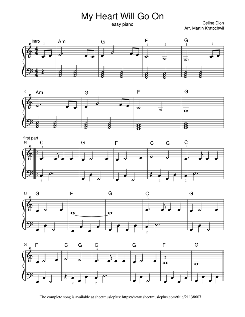 My Heart Will Go On / easy piano / intro and first part Sheet music for  Piano (Solo) | Musescore.com