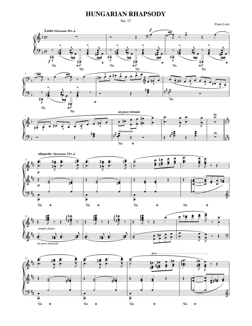 Franz Liszt: Hungarian Rhapsody No.17 in D minor Sheet music for Piano  (Solo) | Musescore.com