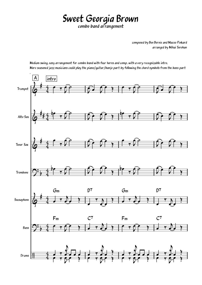 Sweet Georgia Brown – Ben Bernie Sheet music for Trombone, Tuba