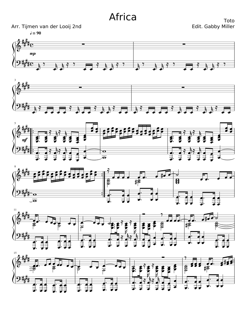 Toto - Africa Sheet music for Piano (Solo) | Musescore.com