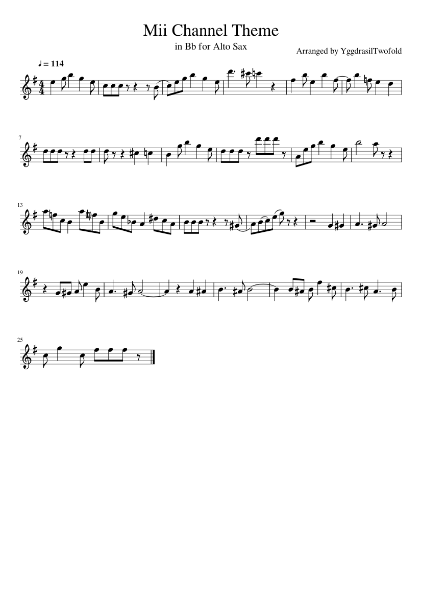 wii theme song clarinet sheet music
