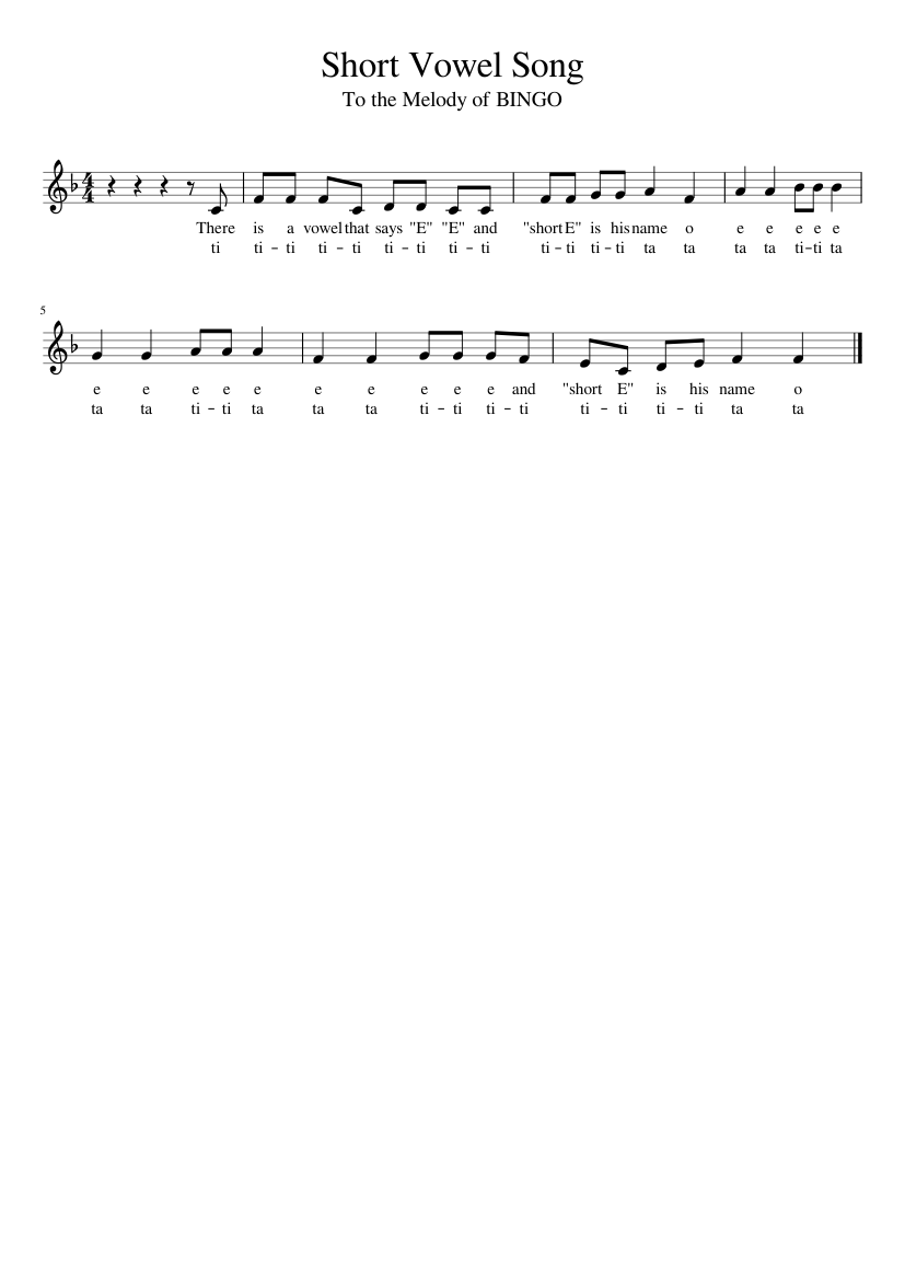 Short Vowel Song Sheet music for Piano (Solo) | Musescore.com