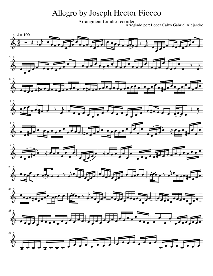Allegro by Joseph Hector Fiocco Sheet music for Recorder (Solo) |  Musescore.com
