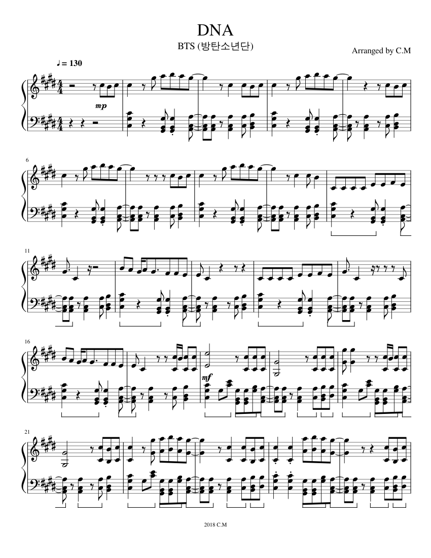 DNA- by BTS (방탄소년단) Sheet music for Piano (Solo) | Musescore.com