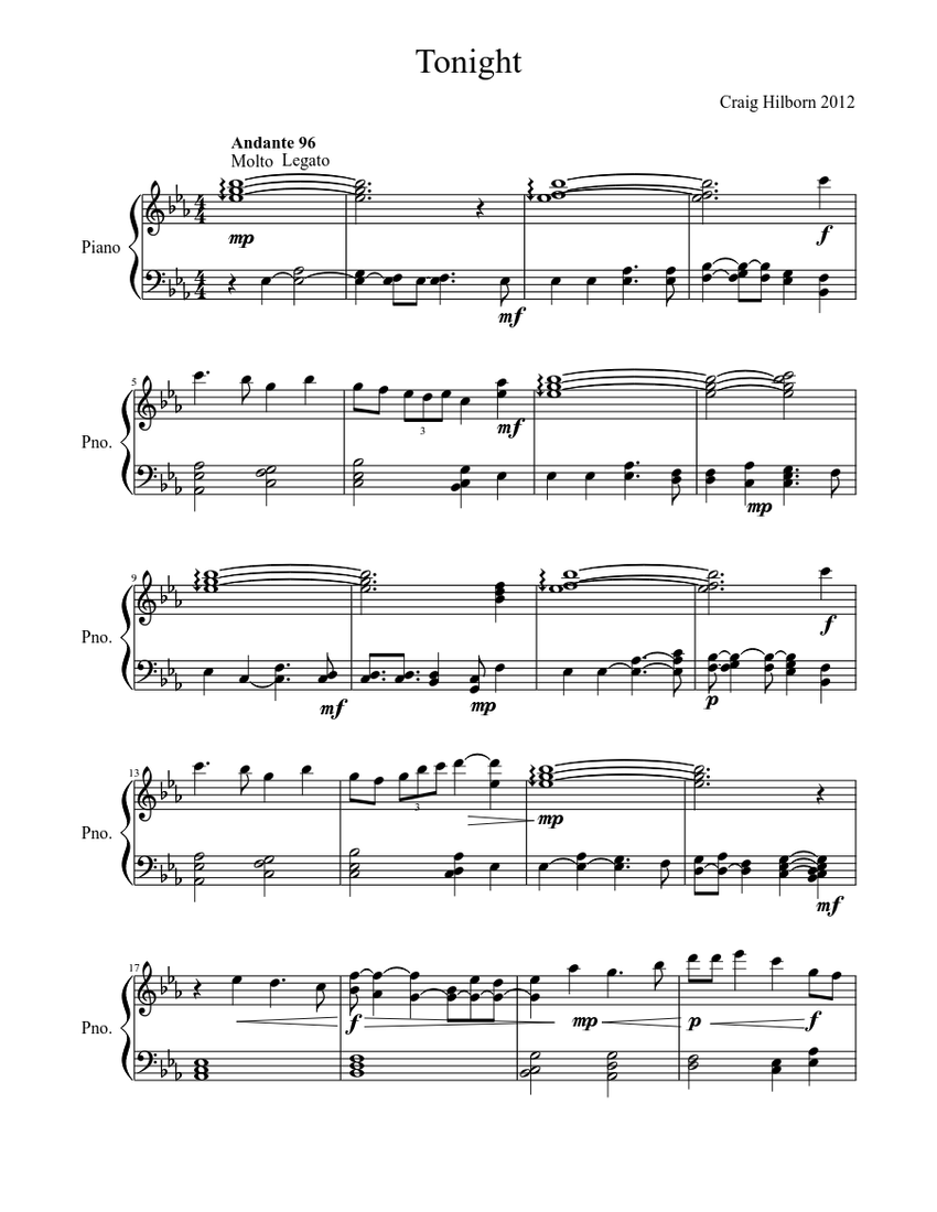 Tonight Sheet music for Piano (Solo) | Musescore.com