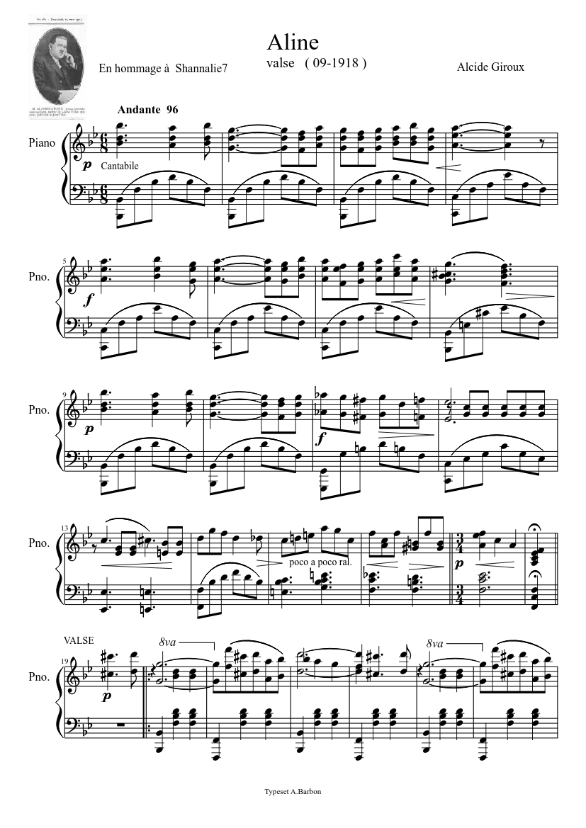 ALINE Valse Alcide Giroux (1918 ) publié au Québec Sheet music for Piano  (Solo) | Musescore.com