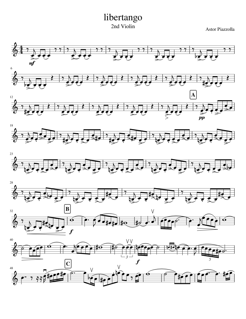 Learn how to play Libertango 2nd violin part (string quartet) on the piano....