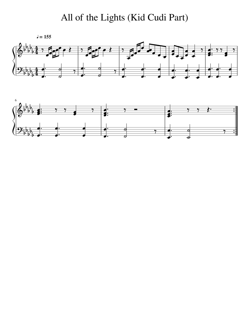 All of the Lights - Kid Cudi Part (Piano) Sheet music for Piano (Solo) Easy  | Musescore.com
