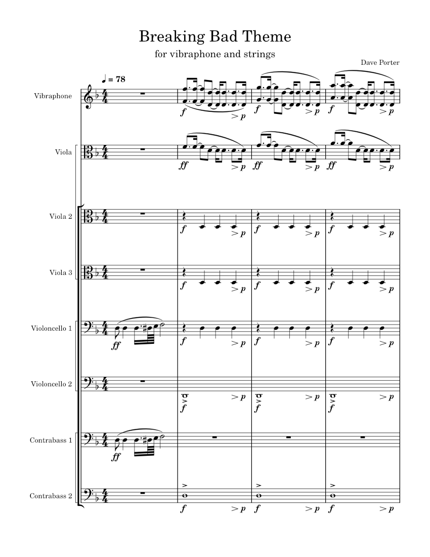 Breaking Bad Theme Sheet Music for Vibraphone, Viola, Cello, Woodwinds ...