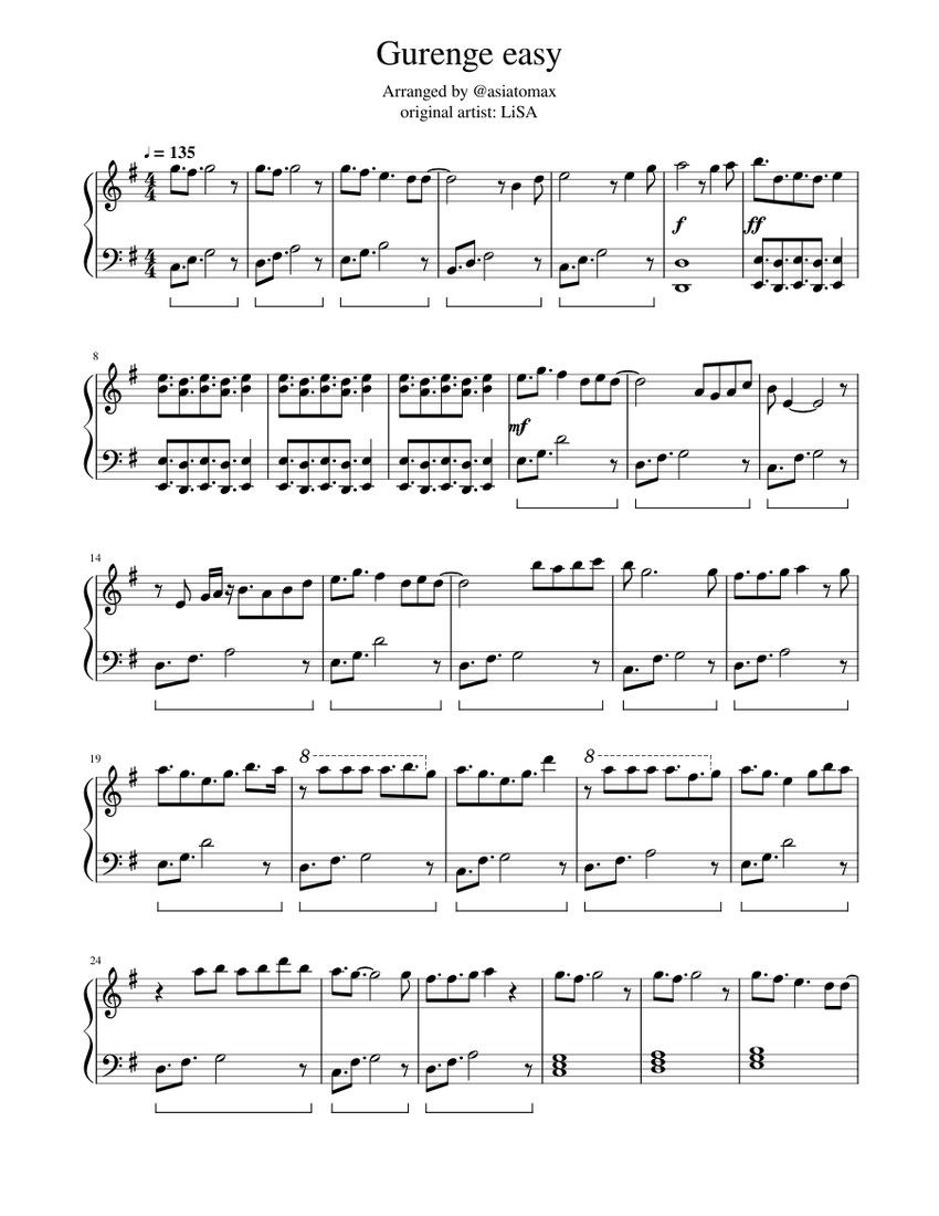 Easy Gurenge Lisa Kimetsu No Yaiba Demon Slayer Op Sheet Music For Piano Solo Musescore Com - demons roblox piano sheet