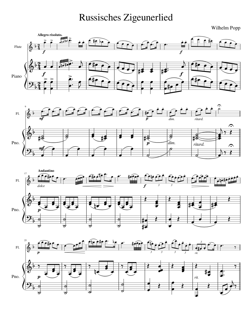 ロシアのジプシーの歌 楽譜 ピアノ, フルート (ソロ) | MuseScore.com