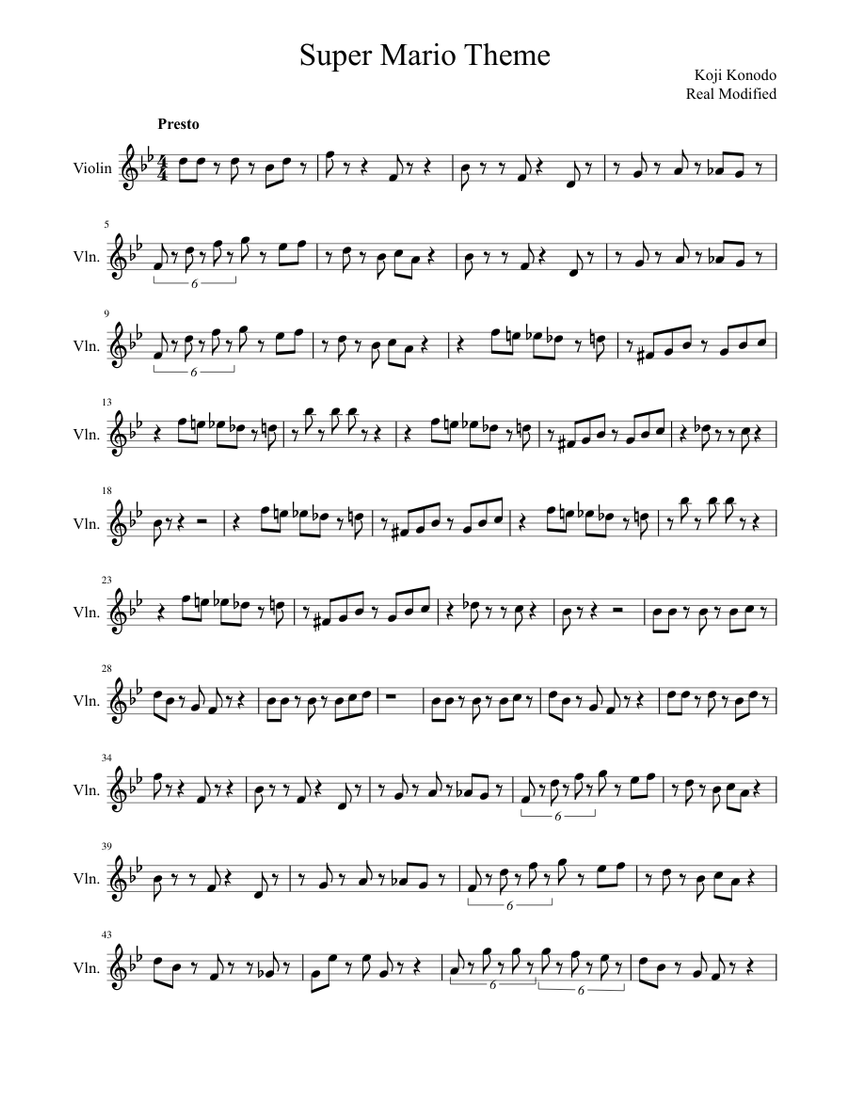 Super Mario Violin Part Sheet Music For Violin Solo Musescore Com