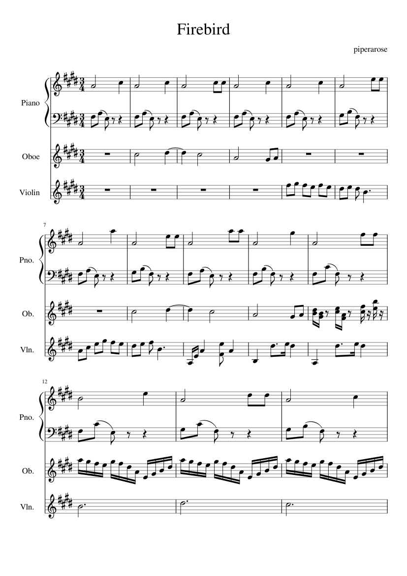 Firebird Sheet music for Piano, Soprano, Oboe, Violin (Mixed 