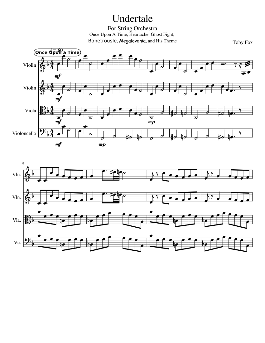 Undertale Quartet Sheet Music For Violin Viola Cello String   Score 0 @0