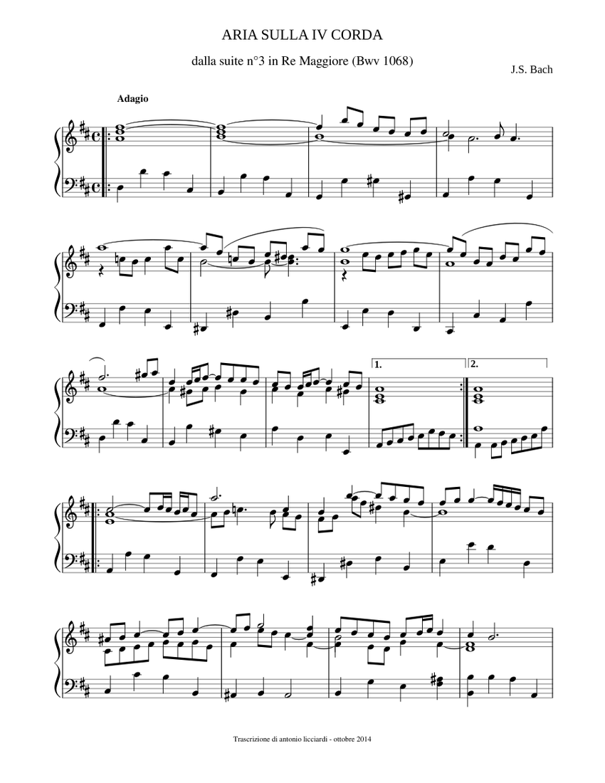 ARIA SULLA IV CORDA Sheet music for Organ (Solo) | Musescore.com