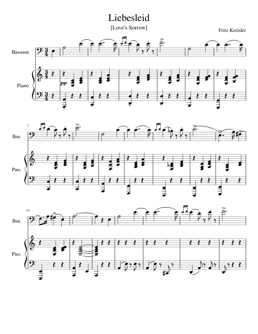 Love S Sorrow Sheet Music For Piano Bassoon Solo Musescore Com